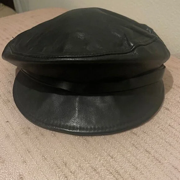 1990s Black Leather Harley Davidson Motorcycle Cap Leather Band - Picture 1 of 9